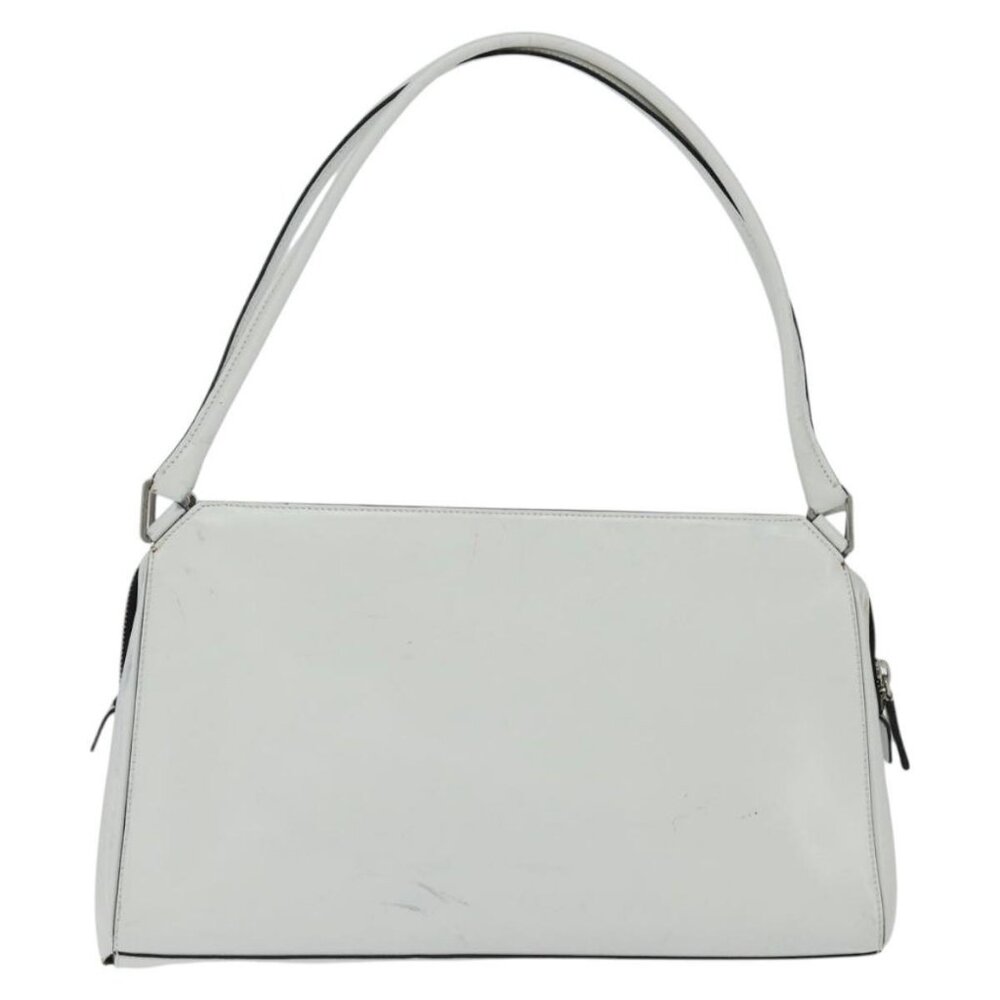 PRADA Tote Bag Leather White Silver Auth 150139 - Picture 3 of 16